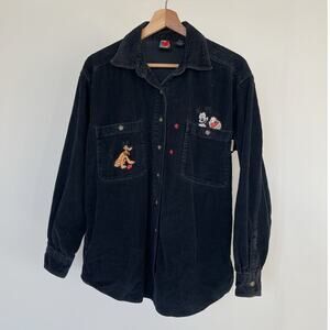 Vintage 90's Mickey Unlimited Black Wale Cord Shirt / Sz S / Embroidery Disney